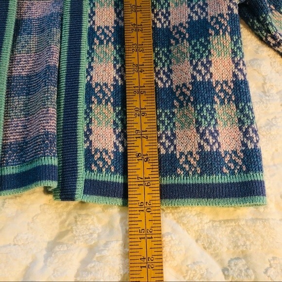 Vintage Castlebrook pastel plaid cardigan sweater, pink, blue, aqua,sz 10 petite - Picture 6 of 9